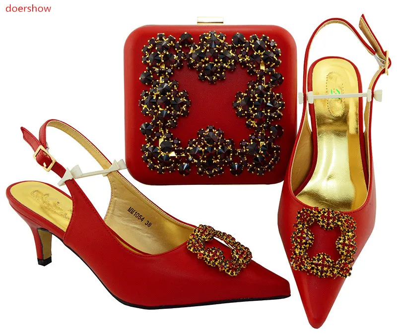 doershow Italian Shoes and Bag Sets red Color Matching Shoes and Bags
