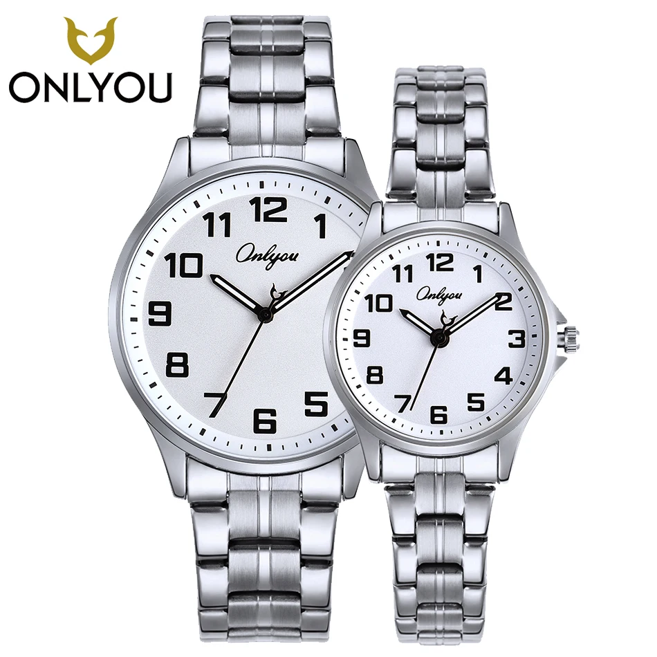 ONLYOU Watch Lover Gift Couple Stainless Steel Number Top Brand Luxury Gold Quartz Wristwatch Silver WatchBand Women Clock Men ONLYOU Watch Lover Gift Couple Stainless Steel Number Top Brand Luxury Gold Quartz Wristwatch Silver WatchBand Women Clock Men