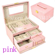 Серьги стенд для ювелирных украшений Подарочная коробка 3 слоя розовый Роскошный кожаный ювелирный ящик(28,5*19*16 см