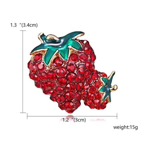 RINHOO Fashion Handmade Colorful Camellia Flower Leaf Plants Crystal Rhinestone Collar Brooch Pin for Women Men Costume Jewelry - Metal color: Strawberry