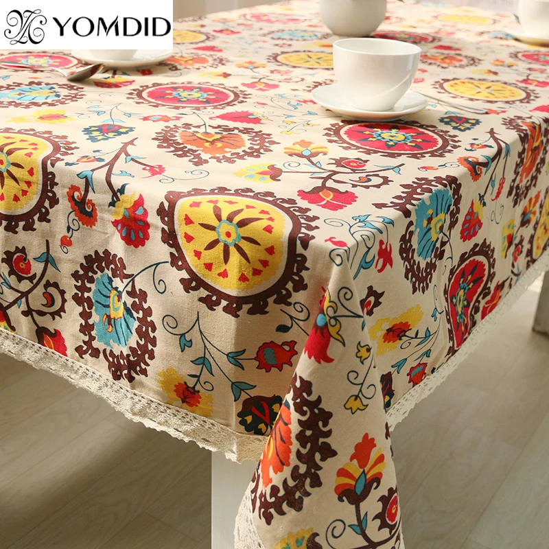 

Bohemia style cotton linen tablecloth Sun flower table cloth tablecloths Table Covers for Wedding Party Home picnic mat