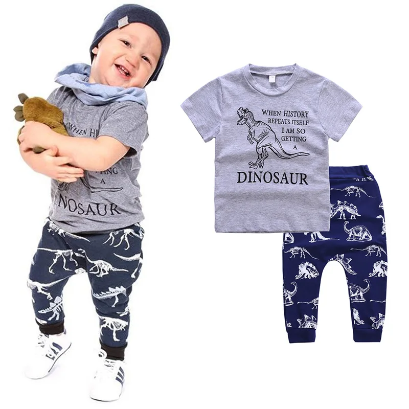 Boys Clothes Children Boy Clothing Set Summer Kids Toddler Outfits Dinosaur T-shirt+ Pants 1 2 3 4 5 6 7Years