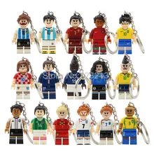 Venda única Figura Jogador de Futebol Neymar JR Messi Ronaldo Keychain Pogba Ozil Beckham Modelo Blocos de Construção kits Brinquedos Tijolo