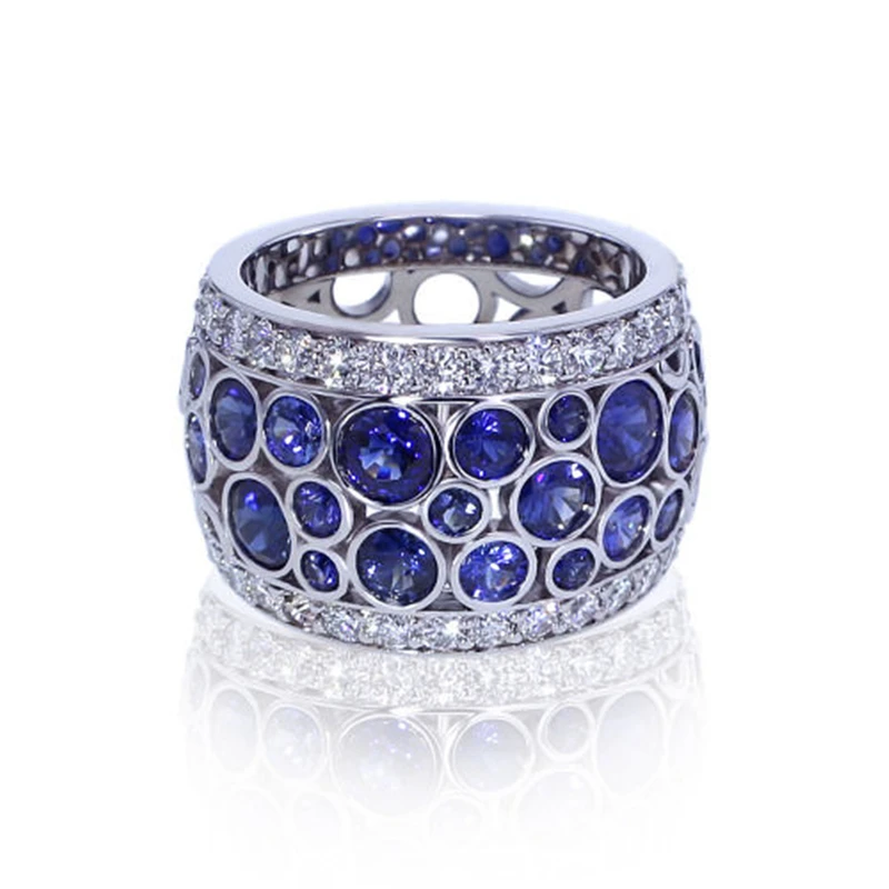 

Unisex Thick Full Navy Blue CZ Zircon Finger Ring Exaggerated Ethnic Austria Crystal Engagement Rings Jewelry Z4Q589