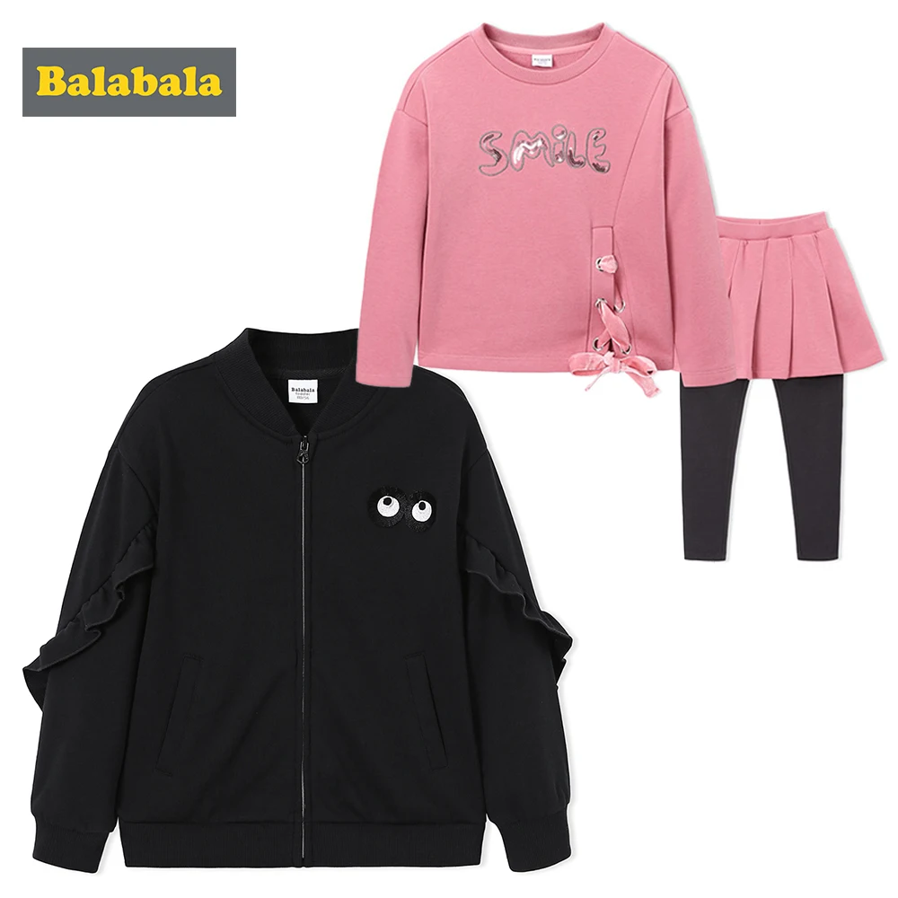 

Balabala girls jackets +clothes sets three pcs costume cotton spring clothes for princess children clothing set