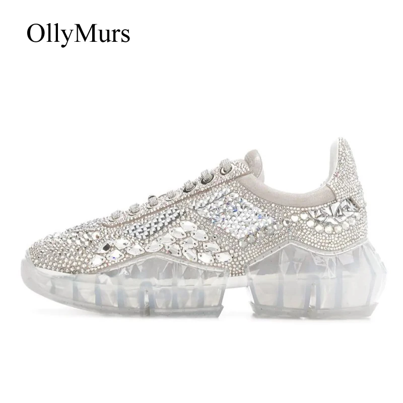 Pre sale Diamonds White Shoes Women Real Leather Platform Sneakers Rhinestone Spring zapatos de ...