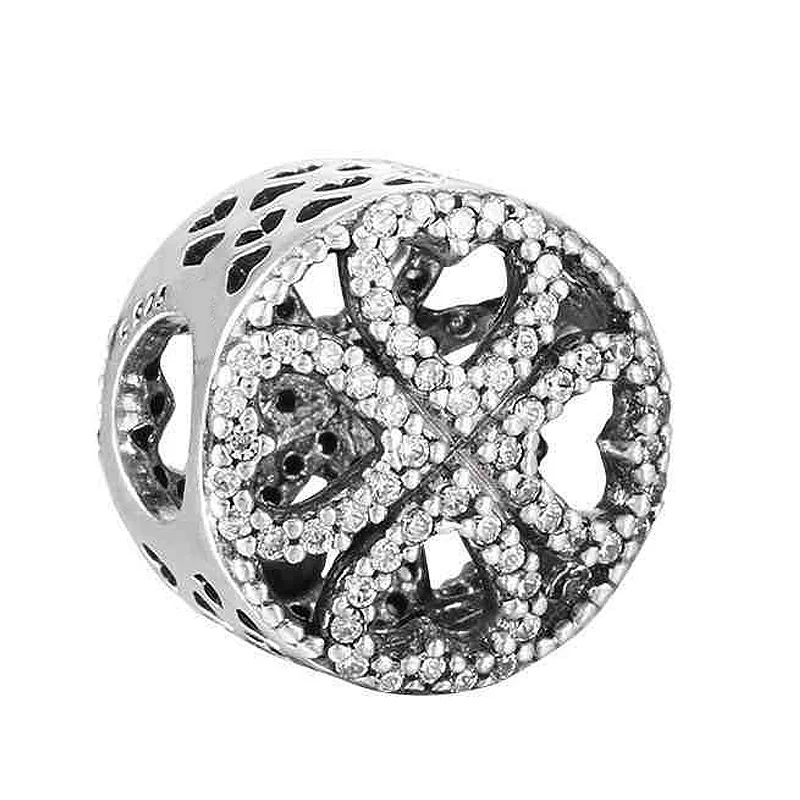 

Authentic 925 Sterling Silver Bead Charm Love Heart Petals Violet Flower With Crystal Beads Fit Pandora Bracelet Jewelry