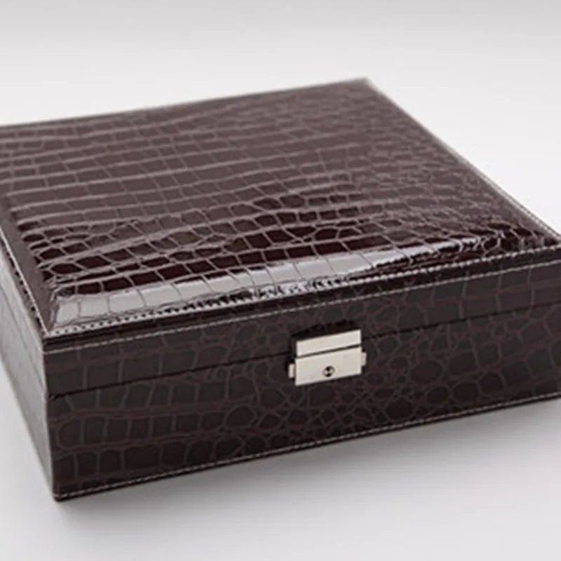 2017 New style Crocodile Pattern Leather Jewelry Box Fashion Jewelery Box With Mirror Double Layers Store Box Jewelry Packaging