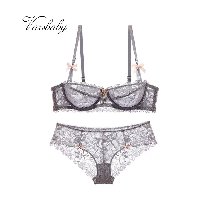Varsbaby Ladies Ultra-thin Lace Sexy Underwear Half Cup Comfortable Breathable Bra Sets