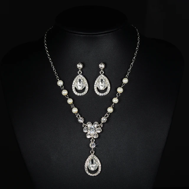 Silver Color Crystal Bridal Jewelry Sets Women Design Sunflower Silver Color Crystal Bridal Jewelry Sets Women Design Sunflower Shape Necklace Earrings Accessories Wedding