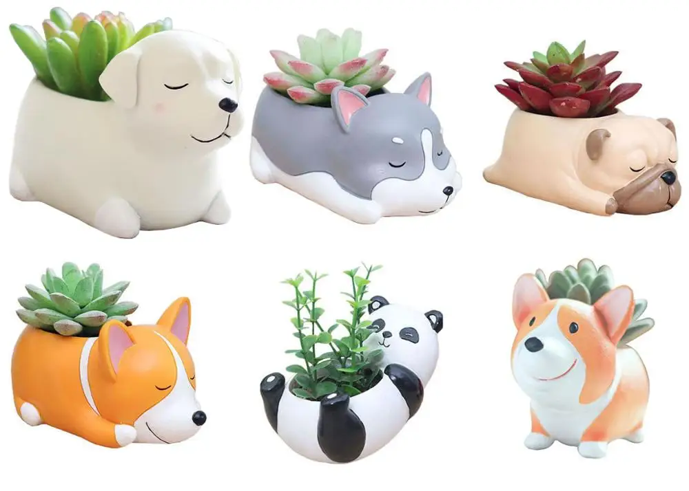 Labrador Desktop Vase Husky SET OF 6 Cartoon Animal Dog Planters