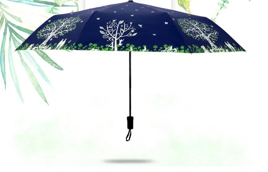 

Triple folding umbrella for rain and sunshine and black rubber umbrella for men and women free shipping