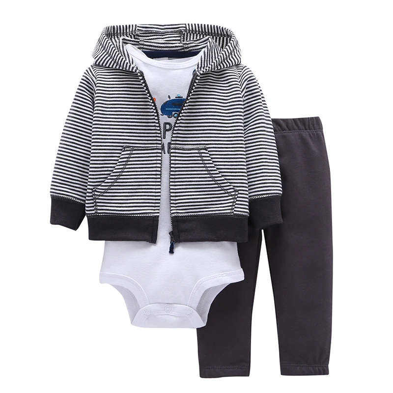 2018 Real 100% Cotton Baby Clothing Three-piece Normal Boy Girl Clothessize Bodysuit & Pants Set 6~24 Months Kids Clothes Sets