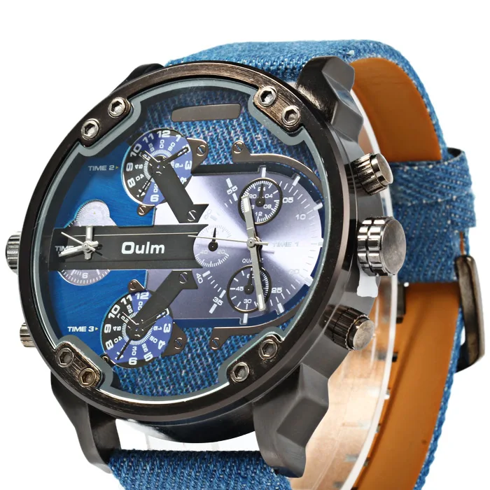 5.6cm Cool Big Case Mens Watches Man Top Luxury Brand OULM Quartz Watch For Men Dual Times Military relogio masculino Male Clock 5