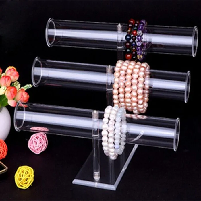 

Detachable Quality Acrylic Bracelet Display Rack Shelf 3 Layers T Bar Bangle Showcase Anklet Headware Holder Jewelry Show Stand