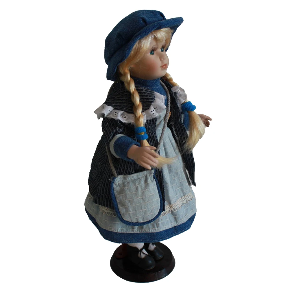 16inch Porcelain Girl Doll Standing Collectible Ceramics Russia Dolls with Adjustable Wooden Display Stands Kids Birthday Gift