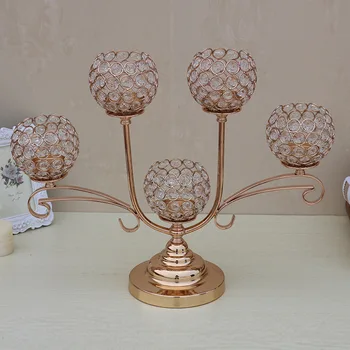 

European Style Creative 5heads Golden Crystal Candle Holder