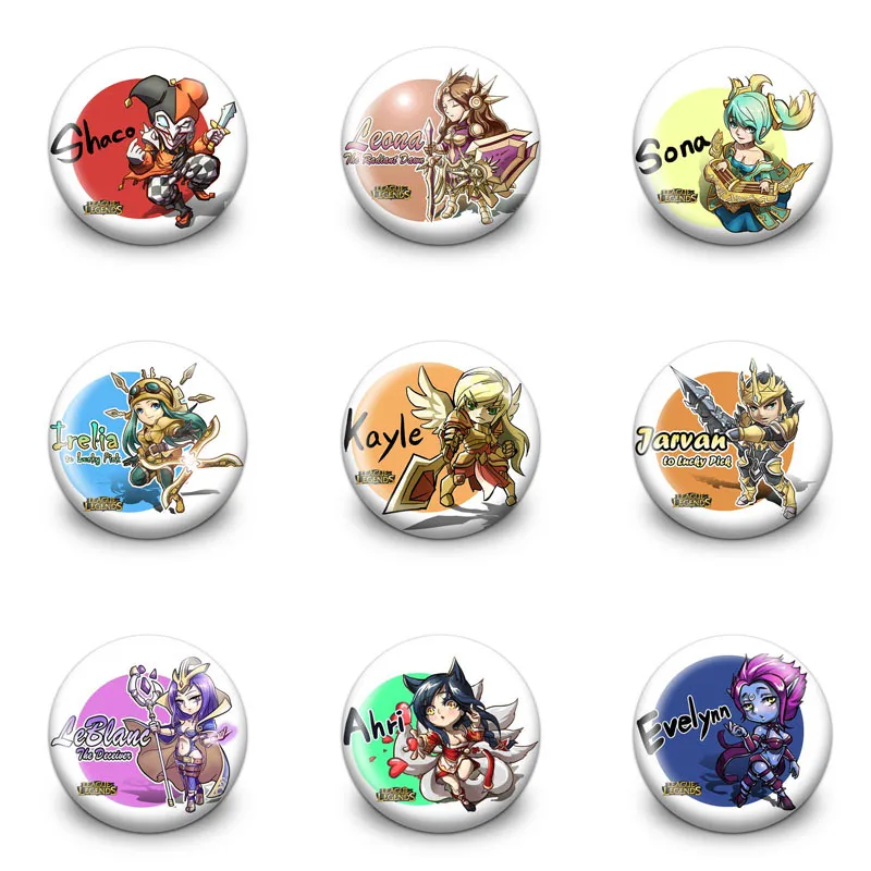 

9Pcs/Set League Of Legends Round Badges Souvenir Icon Buttons Pins Badges Clothes Bag Accessories Gifts for Kid 3.0CM Diameter