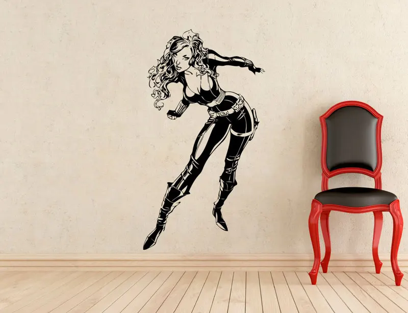 Black Widow Wall Decal Superhero Vinyl Sticker, Home Interior Fashion Girl Room Art Deco Living Room Decor CJY18