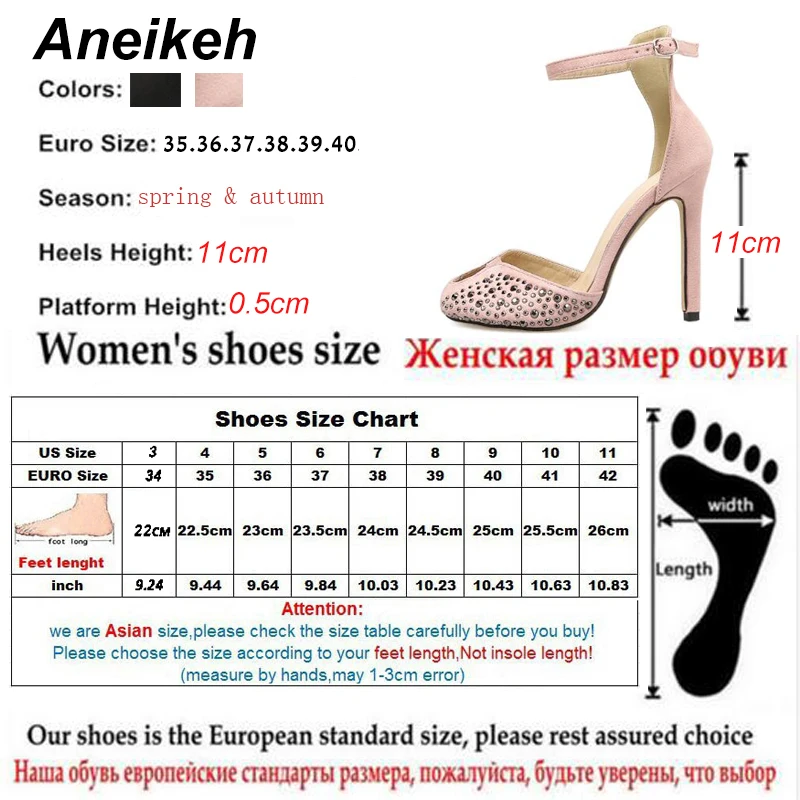 Aneikeh/ г. Летние пикантные модные женские туфли-лодочки Мэри Джейн туфли-лодочки на высоком каблуке 11 см вечерние туфли с открытым носком и ремешком на щиколотке со стразами