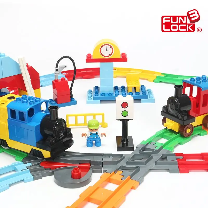 Funlock Duplo Battery Operated font b Toys b font Train Blocks Set for Kids with Track