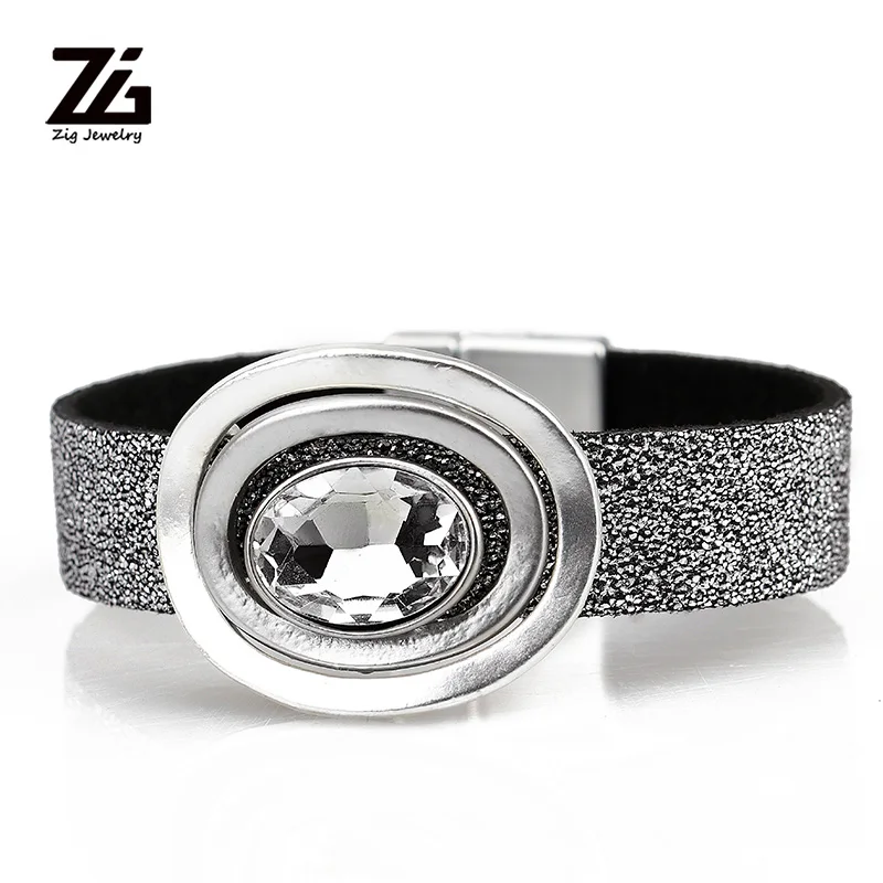 ZG модные серебряные кожаные браслеты для женщин несколько слоев кристалл браслет и браслеты украшения подарки