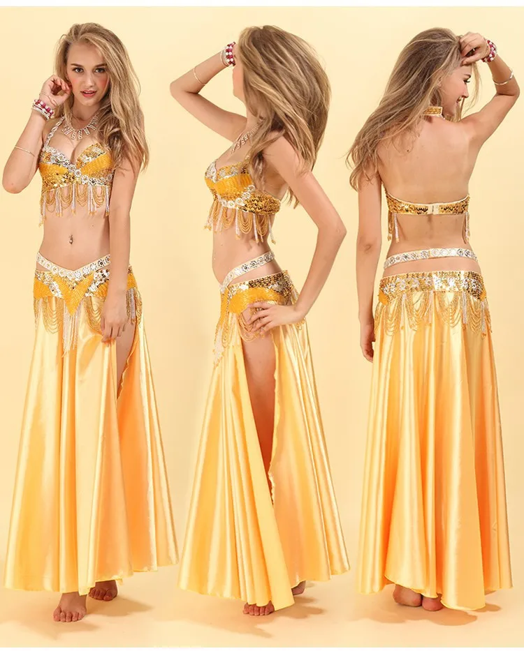 

2018 Hot Selling Belly Dance Costume Bra Belt Set For Women 4 Colors To Choose