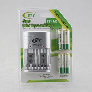

4PCS Original BTY 300mAh 1.2V AA Size 5 Rechargeable Batteries + 802 Travel Wall Charger For AA AAA 9V Battery