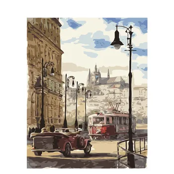 

Painting By Number DIY Shipping Prague Street Landscape Canvas Art picture Acrylic Coloring By Numbers Room Decoration 40x50cm