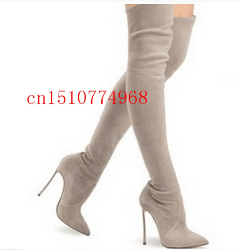 Botas/Новинка брендовые Черные Сапоги выше колена на высоком каблуке с