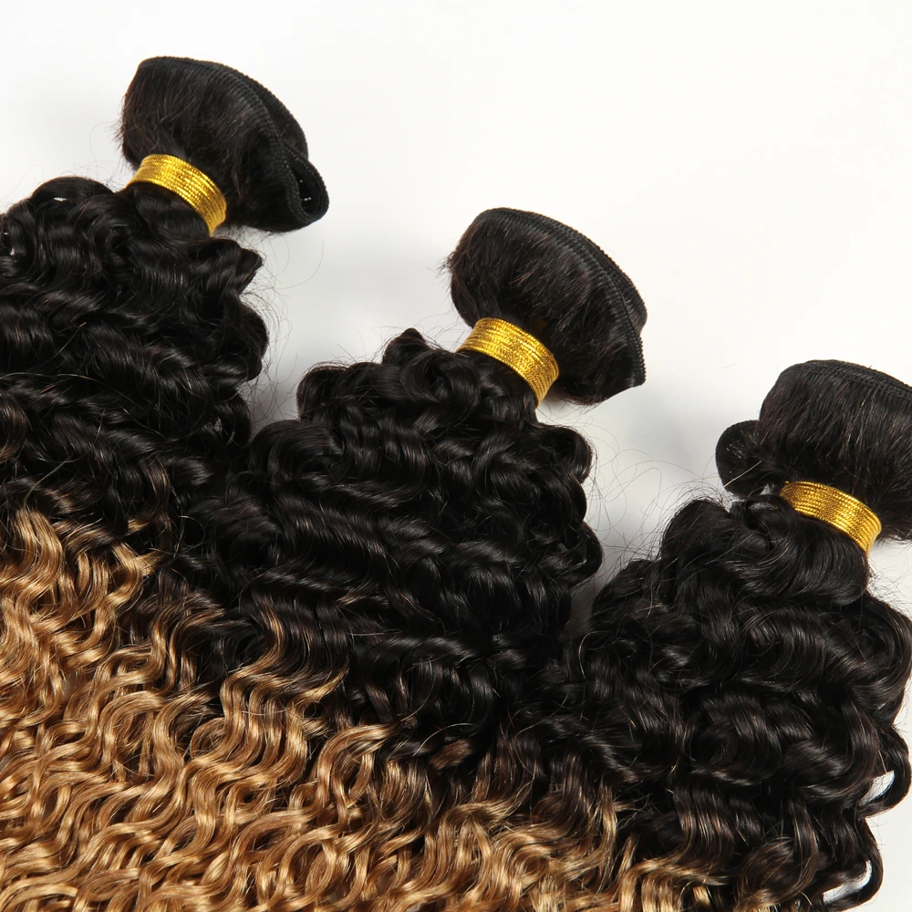Бразильские волосы без волос Remy Ombre Jerry Curl T1B27 два тона 3 пучка плетение 100