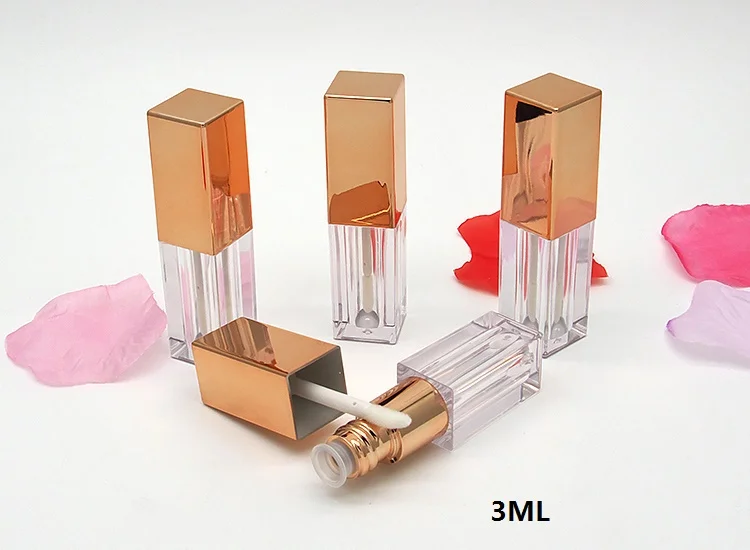 3ML SquareRose Gold Cap Lip gloss Container DIY Plastic Clear Empty