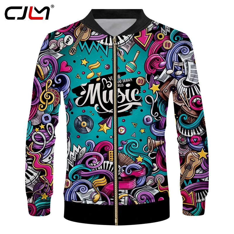 

CJLM New Fashion Men's Jacket Funny Print Music Note 3d Jackets Coat Man Hiphop Long Sleeve Stand Collar Cardigan Outwears 6XL