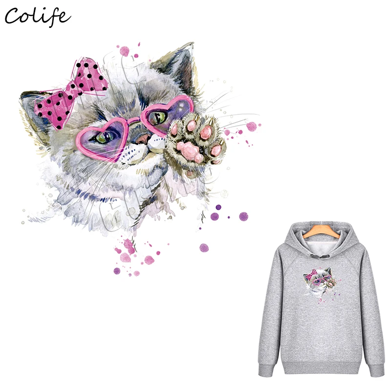 

Cat Heat Transfer Stickers Tops Jeans T-shirt Patches for Clothing Press Appliqued Decorative Ironing on Patch