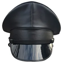 Военная Черная одноцветная шляпа из искусственной кожи с плоским верхом, мужская и женская Кепка Капитана для ночного бара