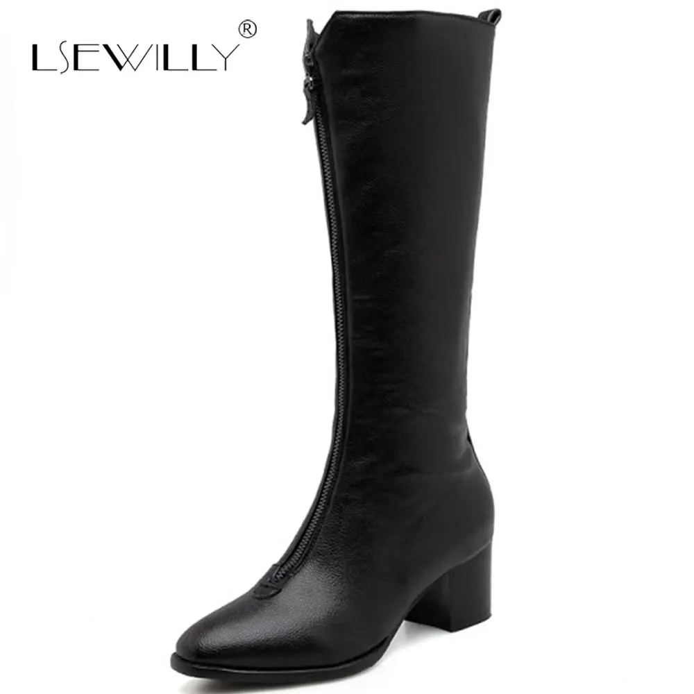 

Lsewilly Knee High Boots Women Shoes Autumn Winter Square High Heel Zipper Long Boots Sexy Slim Shoes Plus Size 33-50 E55