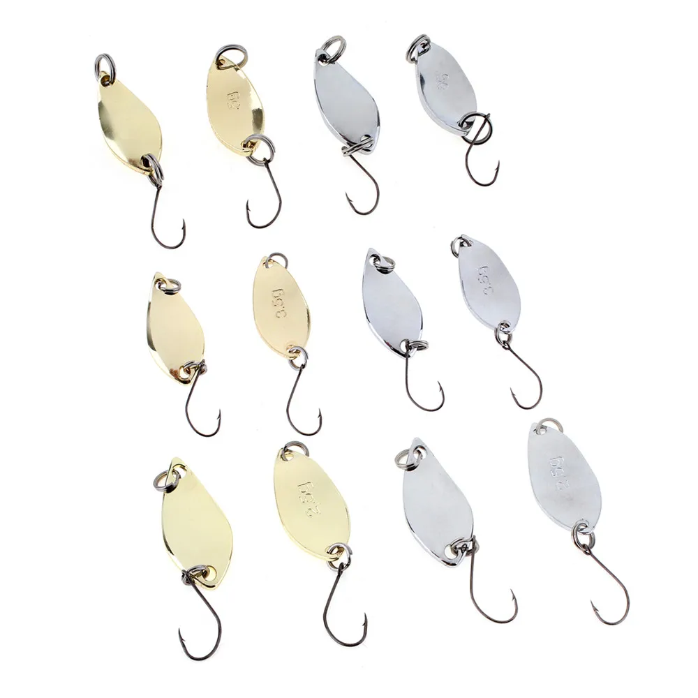 12PCS Metal Spoons Sequins Baits Silver Gold 2.5g 3.5g 5g Fishing Lure Set With Plastic Box High Carbon Steel Hook | Спорт и