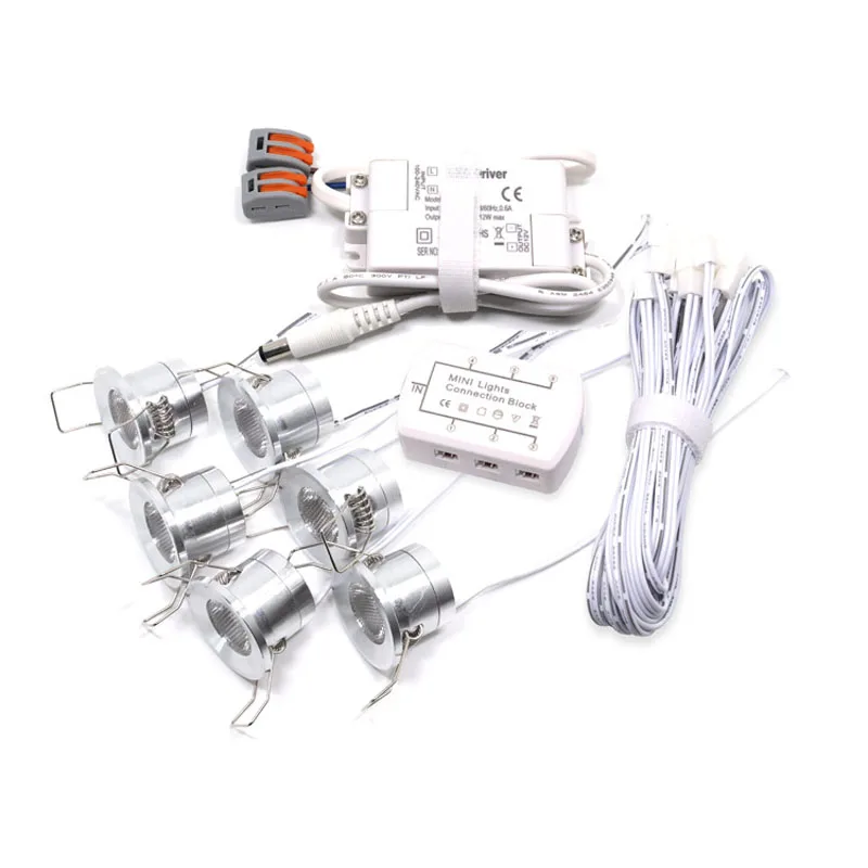 

1W*6pcs/set Mini LED Downlight Lamps with AC100-240V to DC12V Driver for Kitchen Cabinet Home Closet Decoration Hole-cut D25mm