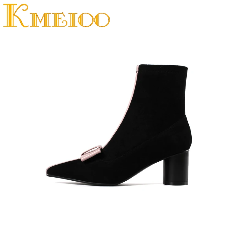 Beste Kmeioo 2018 Wees Teen Hoge Hakken Vlinder knoop Vrouwen Enkel Strikje Laarzen Zwarte Laarsjes Rits Dames Schoenen 6 cm Hakken