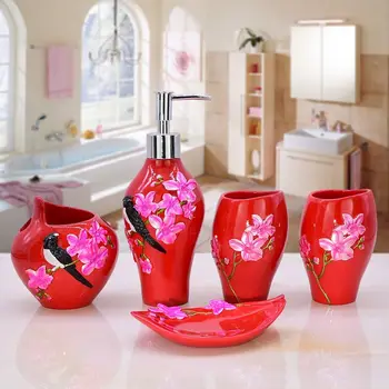 

five pieces set wash set bathroom fashion with teeth shukoubei resin Resin bath gel bottle Toothbrush holder Tumbler