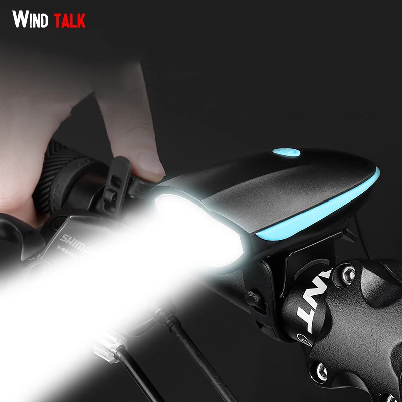 

Wind Talk USB Rechargeable Bike Light Headlight Lamp Led MTB Bycicle Light 140 db Horn Bike Bell Flashlight