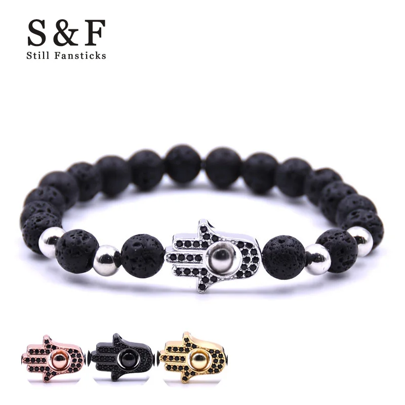 

Fatima Hand Lava Stone Bead Bracelet 8mm Jewelry Bracelets For Women Men Pulseira Masculina Feminina Bijoux Erkek Bileklik 2019