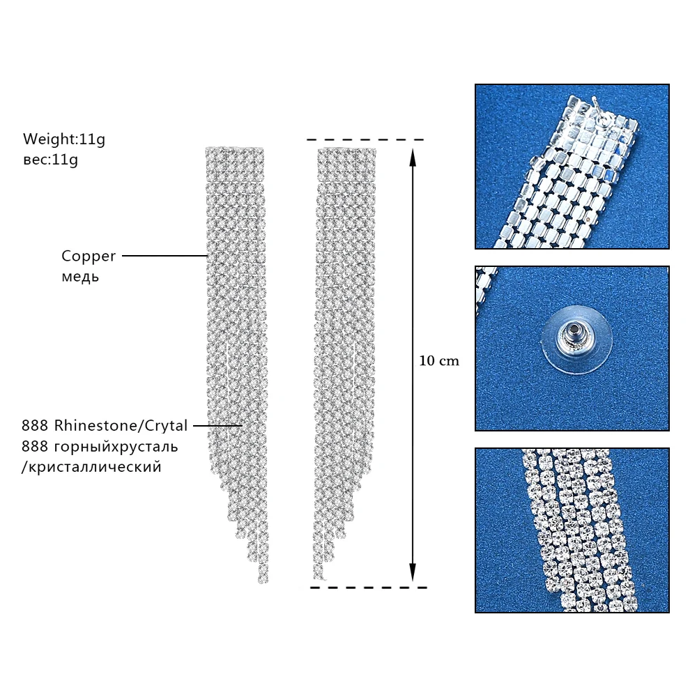 Mecresh, серебряные, золотые, цветные длинные висячие серьги с кисточкой, стразы, свадебные серьги для женщин,, обручальное ювелирное изделие EH424