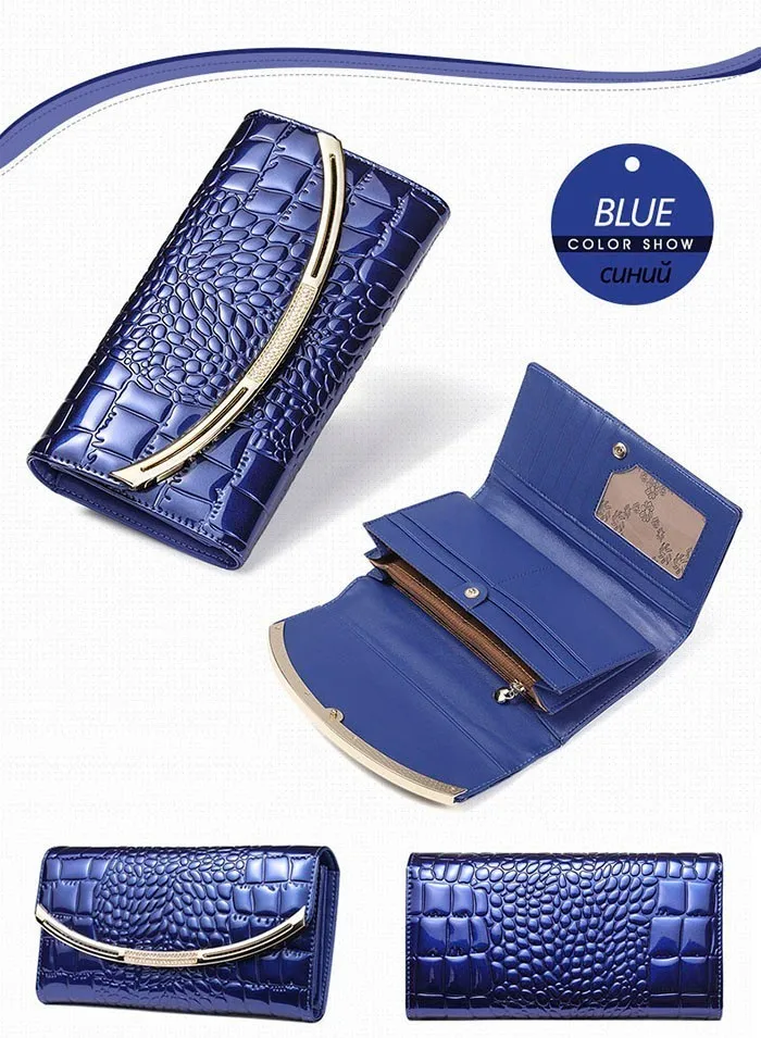 Fashion Genuine Leather Wallet Women Luxury Alligator Design Gold Leather Female Purse Clutch Bag Lady Wallets Long Wallet