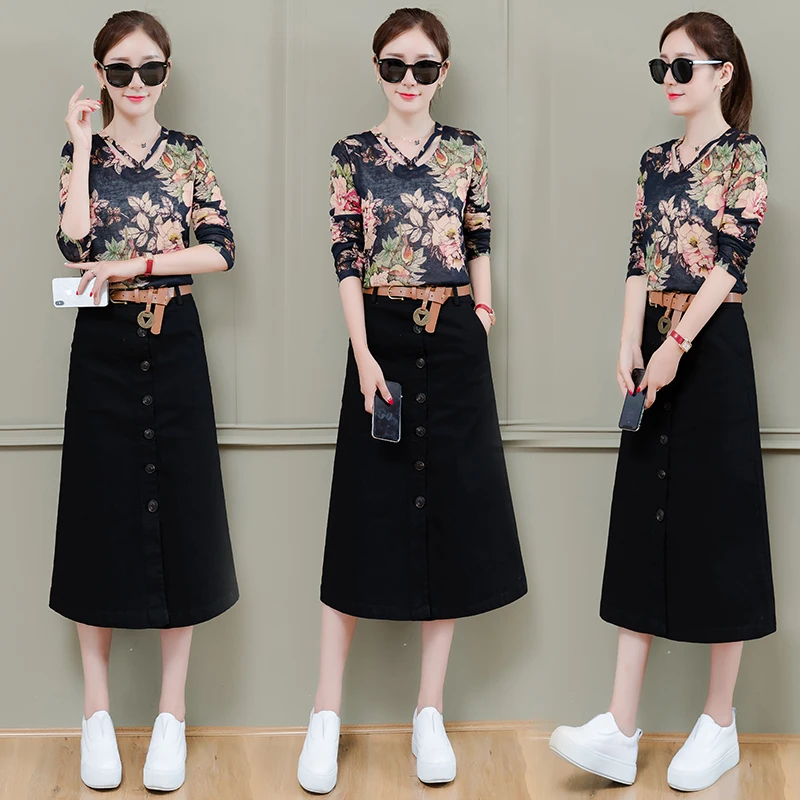 Vrouw sets 2019 nieuwe zomer nieuwe mode temperament dames slim Korte mouw t-shirt shirt met midi rok twee- delige set vrouwen Vrouw sets 2019 nieuwe zomer nieuwe mode temperament dames slim Korte mouw t-shirt shirt met midi rok twee- delige set vrouwen