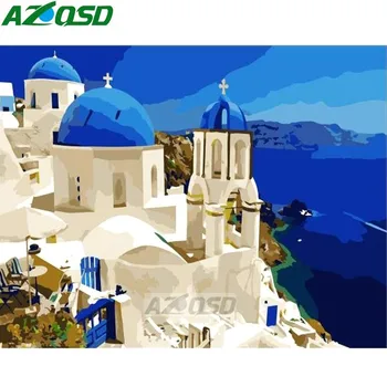 

AZQSD Painting By Numbers Frameless 40x50cm Seaside White House Oil Painting Picture By numbers On Canvas Home Decor szyh166