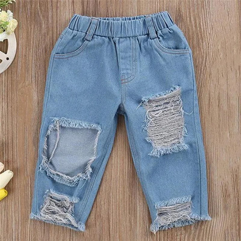 The new fashion cute design Baby Off shoulder Crop Tops + Hole Denim Pant Jean Headband Toddler Kids Clothes (7)