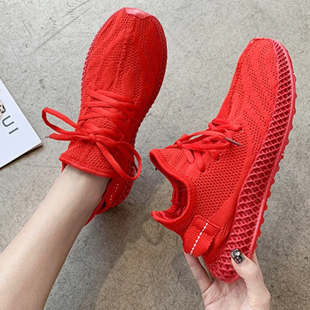 Модные женские теннисные туфли, дышащие, шнуровка, воздушный носок с отверстием, женские кроссовки, спортивная обувь, tenis feminino Chaussure Fem# g4 - Цвет: Красный