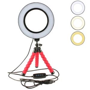 Image 1 - Led selfie ring light dimmable with cradle mini flexible sponge octopus tripod stand for makeup video living studio photographer