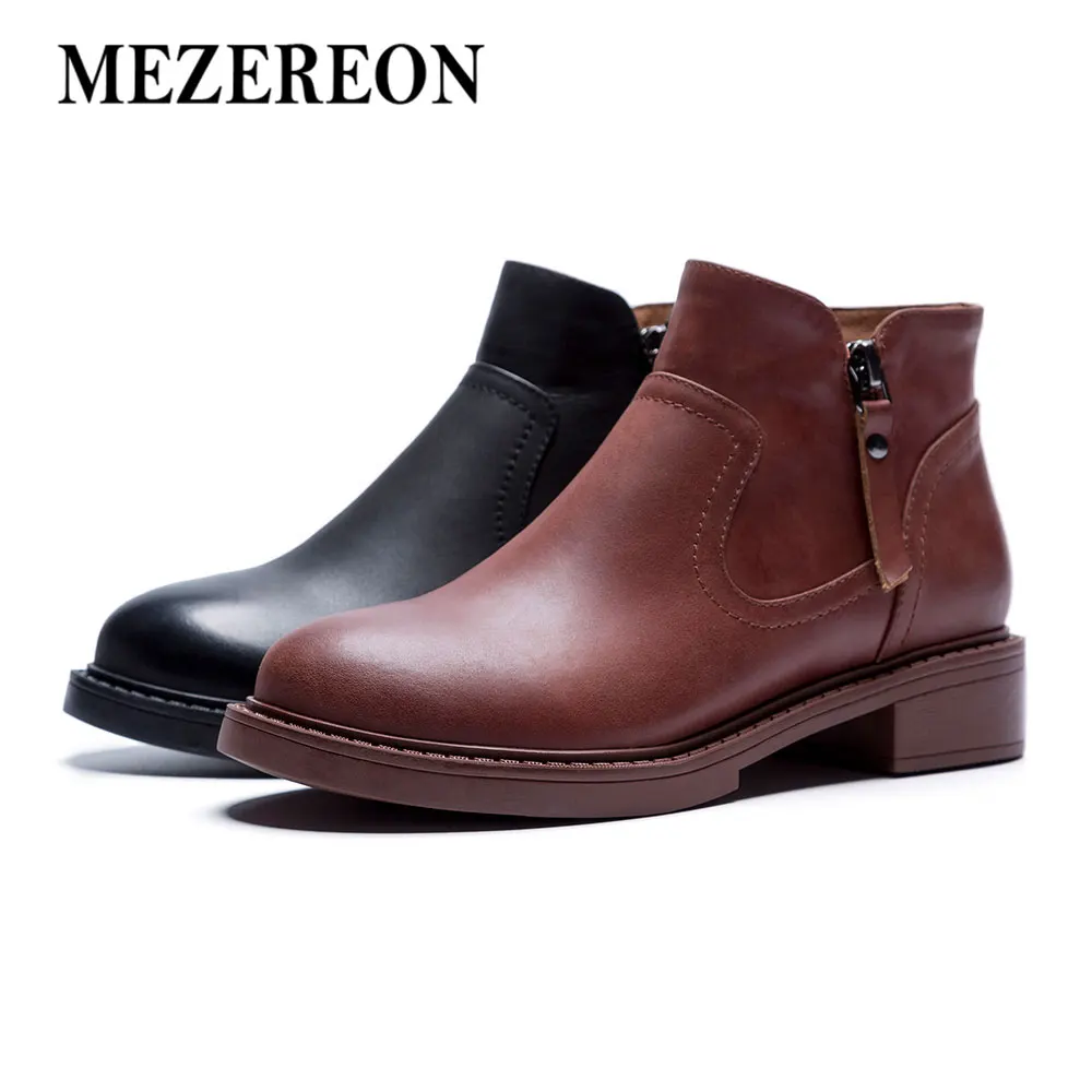 De Femme Short Moto Cheville Cuir Mezereon Mode Hiver short Lining 2018 Chaussures Plush pigskin Automne Pour Femmes Véritable Zip Bottes Lining Lining En BCoedx